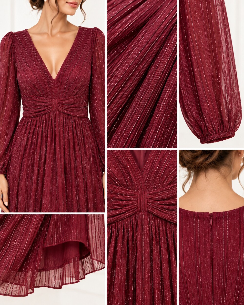 Ever Pretty Burgundy Shimmer Maxi Special Occasion Dress | Size 1XL Built-In Bra - Picture 4 of 9